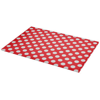 Polka Dot Glass Cutting Board - Red on White