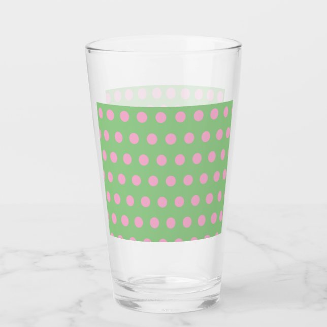 Polka Dot Glass Tumbler (Sage Green & Pastel Pink) (Front)