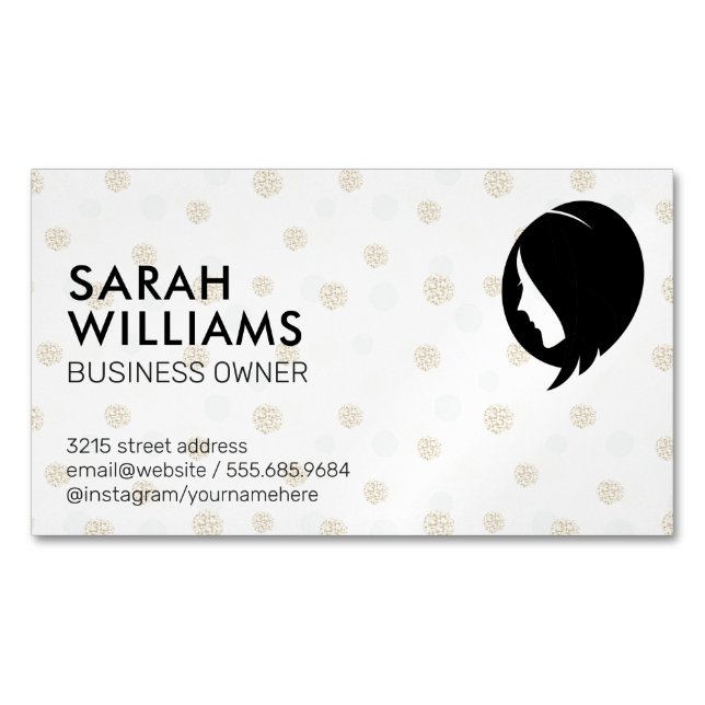 Polka Dot Glitter | Women Hair Magnetic Business Card (Front)