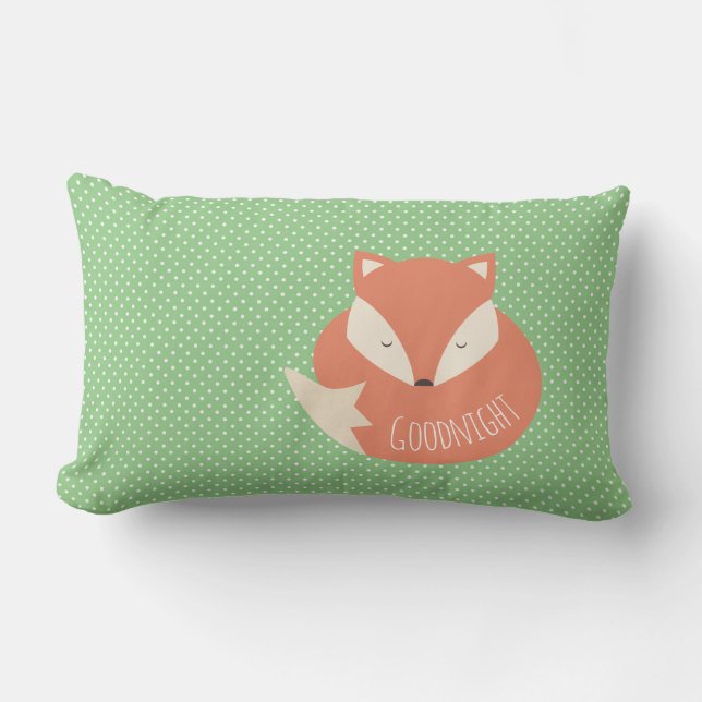 Polka Dot Goodnight Sleeping Fox and Dots Lumbar Cushion (Front)