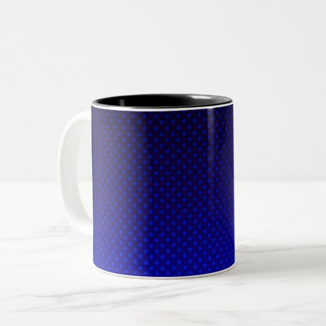 Polka dot gradient navy black colours dark print Two-Tone coffee mug (Front Left)