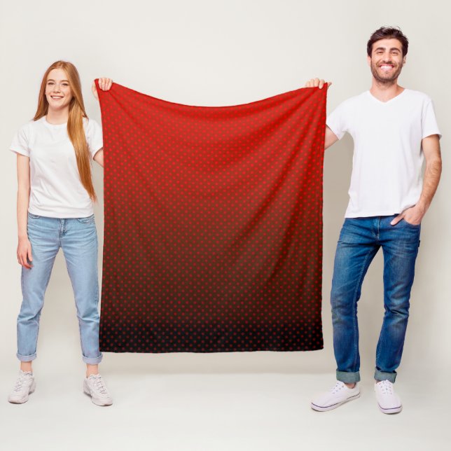Polka dot gradient red black colours dark print fleece blanket (In Situ)