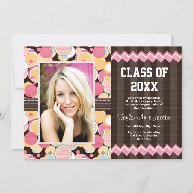 Polka Dot Graduation Photo Announcment Invitations (Front)