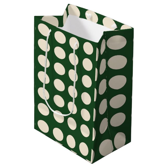 Polka Dot Green Ivory Colour Polka Dot Medium Gift Bag (Front Angled)