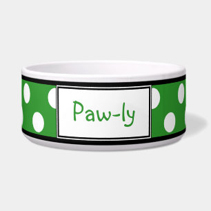 Polka Dot Green Personalised Dog Bowl