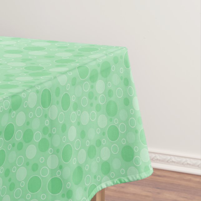 Polka dot green tones retro sixties tablecloth (In Situ)