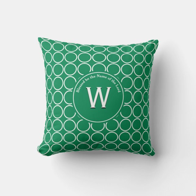 POLKA DOT Green White Customised Monogram Cushion (Front)
