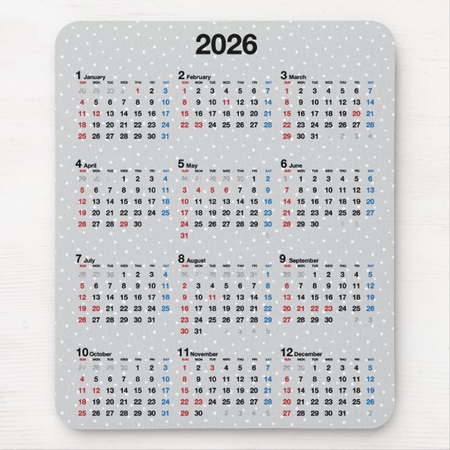 Polka Dot  Grey 2027 Calendar Mouse Mat (Front)