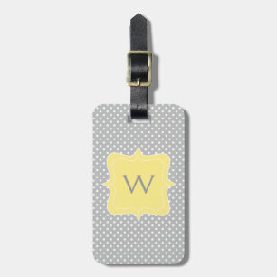 Polka Dot Grey and Yellow Monogram Luggage Tag