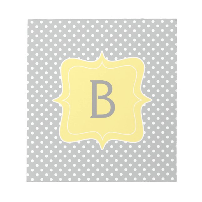 Polka Dot Grey and Yellow Monogram Notepad (Front)