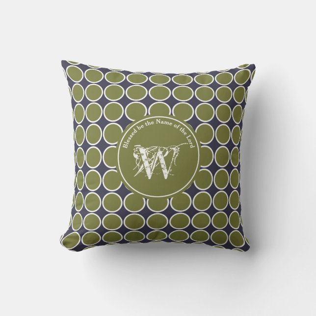 POLKA DOT Grey Green Customised Monogram Scripture Cushion (Front)