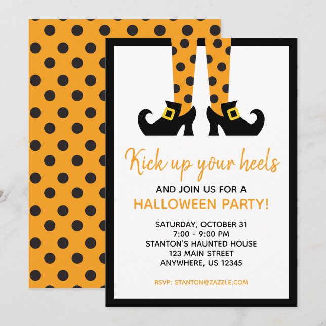 Polka Dot Halloween Witch Party Invitations (Front/Back)
