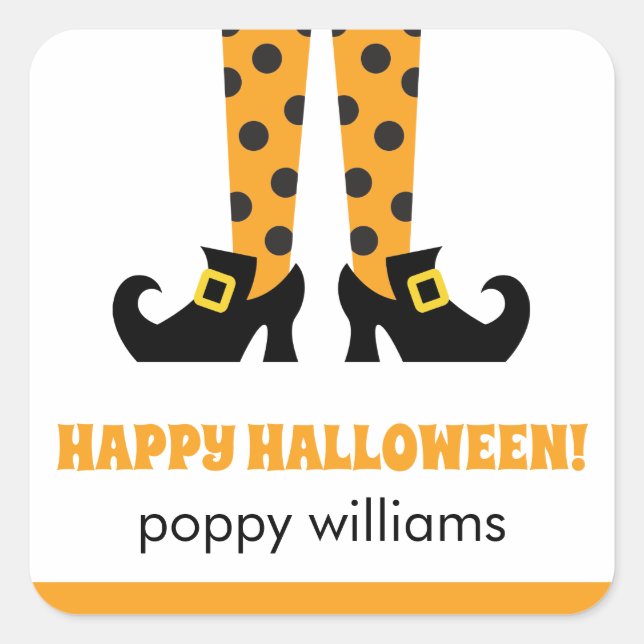 Polka Dot Halloween Witch Personalised Stickers (Front)