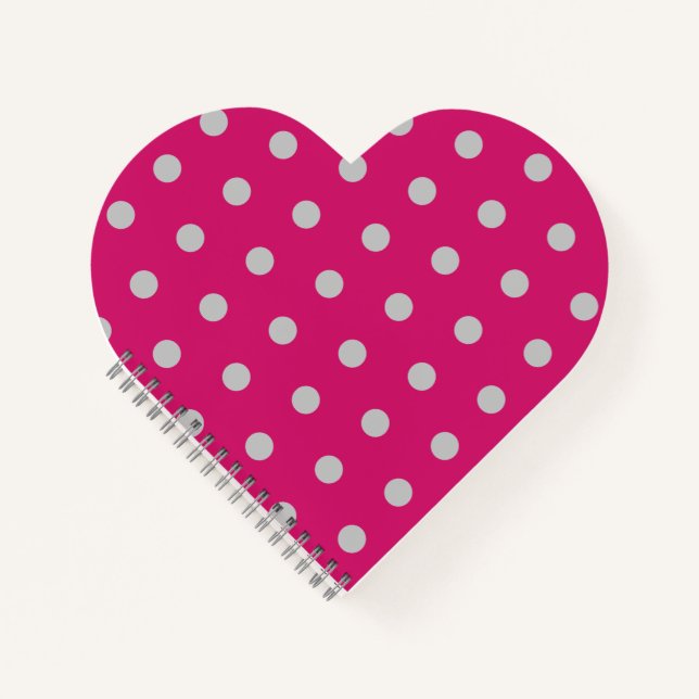 Polka Dot Heart Notebook (Hot Pink & Grey) (Front)