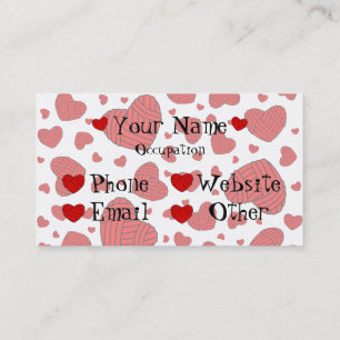 Polka Dot Heart Shaped Balls of Yarn (Red) Business Card