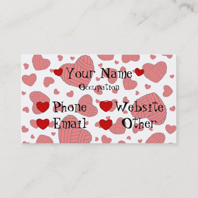 Polka Dot Heart Shaped Balls of Yarn (Red) Business Card (Back)