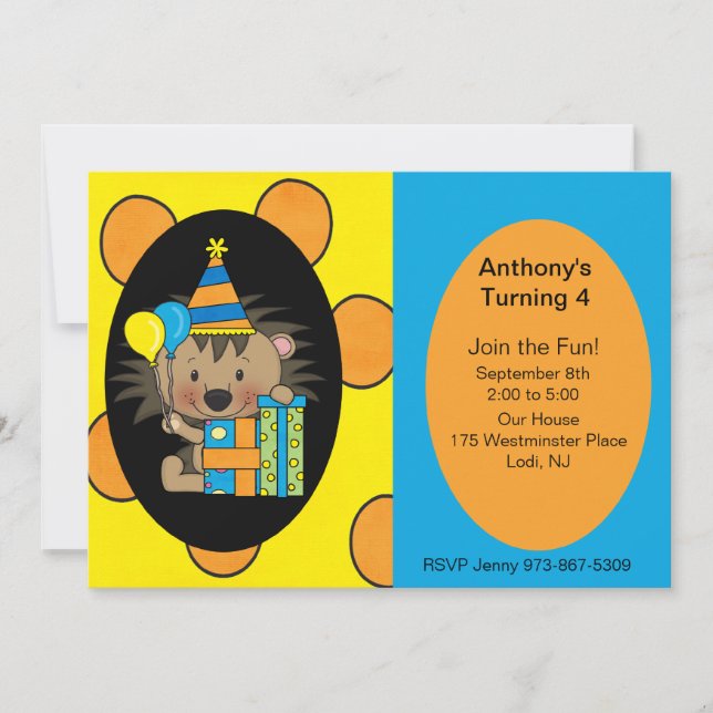 Polka Dot Hedgehog Birthday Invitation (Front)