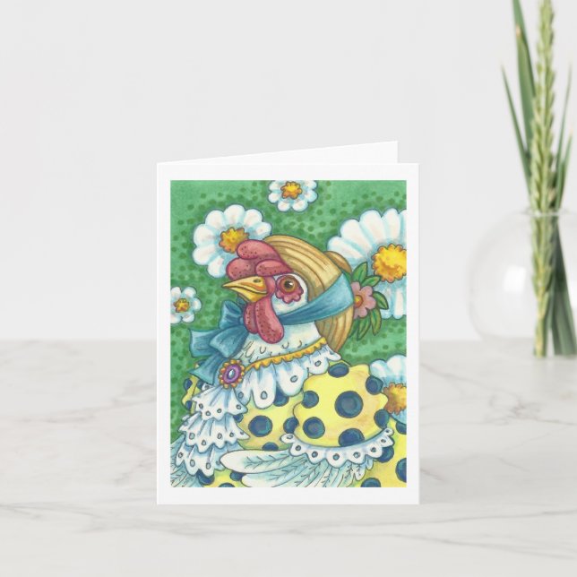 POLKA DOT HEN, CHICKEN PORTRAIT NOTE CARD Blank (Front)