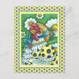 POLKA DOT HEN, CUTE AND COLORFUL CHICKEN PORTRAIT POSTCARD