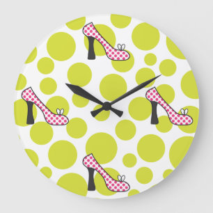 Polka Dot High Heel Pink & Green Shoes Clock