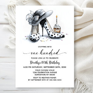 Polka Dot High Heel Shoes 100th Birthday Invitation