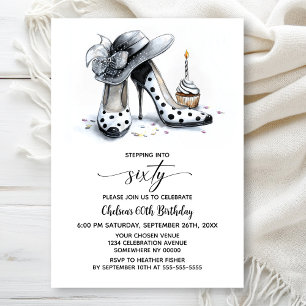 Polka Dot High Heel Shoes 60th Birthday Invitation