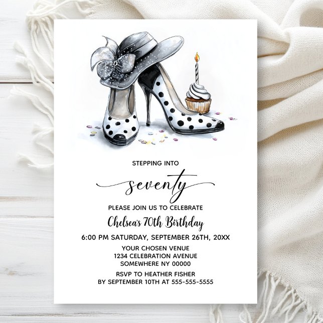 Polka Dot High Heel Shoes 70th Birthday Invitation (Creator Uploaded)