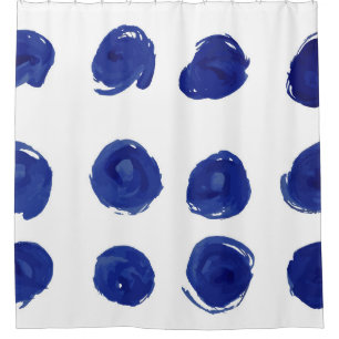 Polka dot, indigo blue watercolor. shower curtain