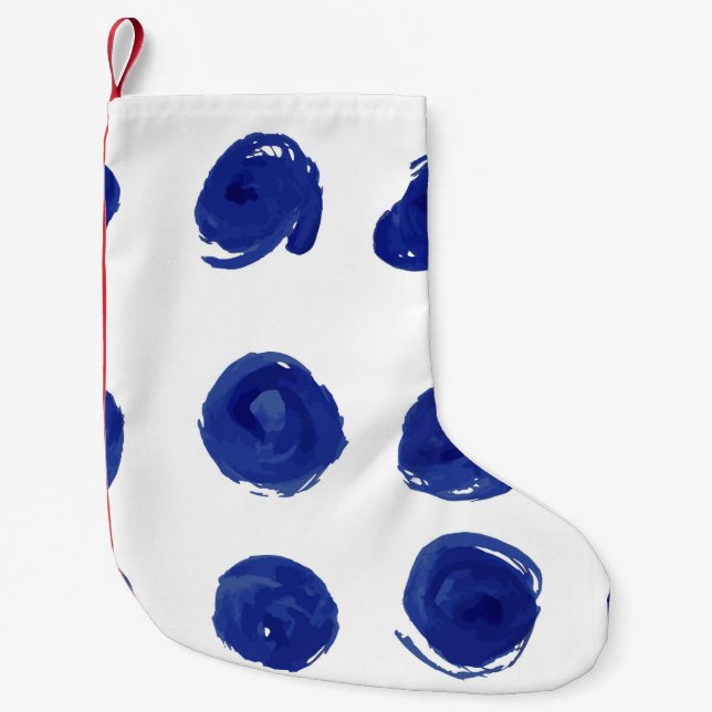 Polka dot, indigo blue watercolor. small christmas stocking (Front)