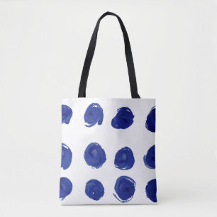 Polka dot, indigo blue watercolor. tote bag