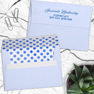 Polka Dot Inside Pastel Blue Outside Custom Envelope