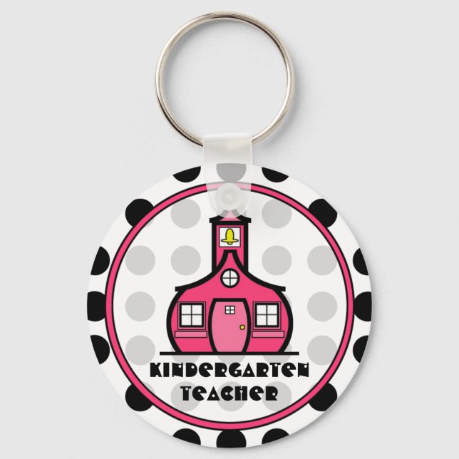 Polka Dot Kindergarten Teacher Keychain (Front)