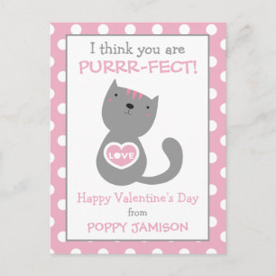 Polka Dot Kitty Cat Personalised Valentine's Cards