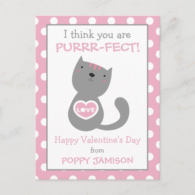 Polka Dot Kitty Cat Personalised Valentine's Cards (Front)
