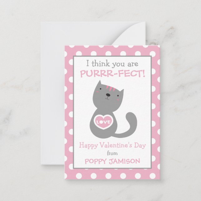 Polka Dot Kitty Cat Valentine's Classroom Cards (Front)