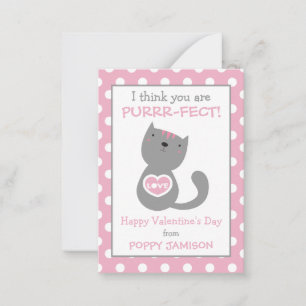 Polka Dot Kitty Cat Valentine's Classroom Cards