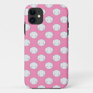 Polka Dot Kitty Pink and White Cat Face Pattern iPhone 11 Case