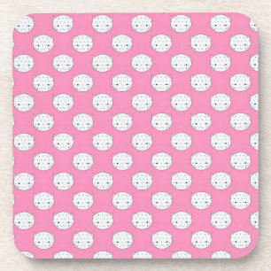 Polka Dot Kitty Pink and White Cat Face Pattern Coaster
