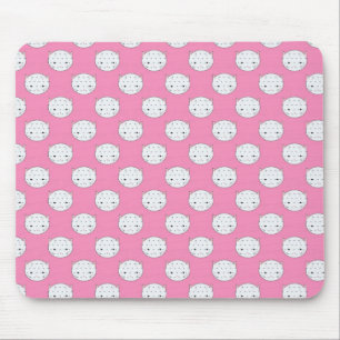 Polka Dot Kitty Pink and White Cat Face Pattern Mouse Mat