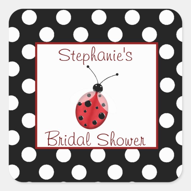 Polka Dot & Ladybug Bridal Shower Sticker (Front)