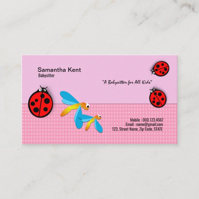Polka Dot Ladybug Dragonfly Delight Business Card (Front)
