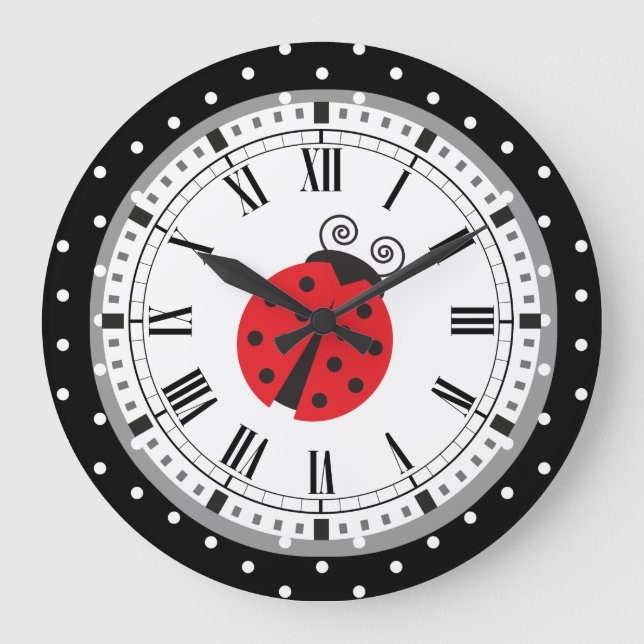 Polka Dot Ladybug Retro Style Clock (Front)