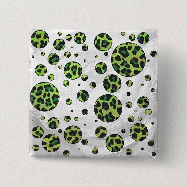 Polka Dot Leopard Black and Green 15 Cm Square Badge (Front)