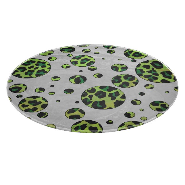 Polka Dot Leopard Black and Green Cutting Board (Corner)