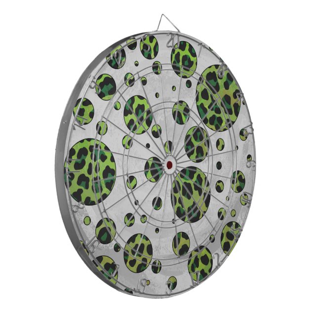 Polka Dot Leopard Black and Green Dartboard (Front Left)