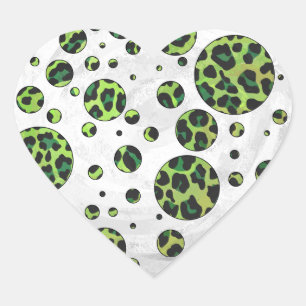 Polka Dot Leopard Black and Green Heart Sticker