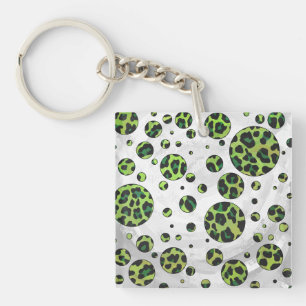 Polka Dot Leopard Black and Green Key Ring