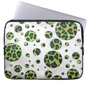 Polka Dot Leopard Black and Green Laptop Sleeve
