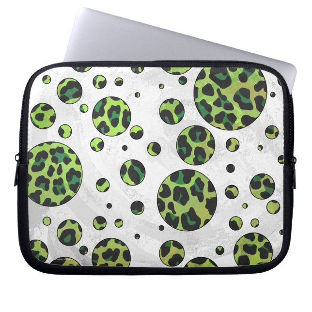 Polka Dot Leopard Black and Green Laptop Sleeve (Front)