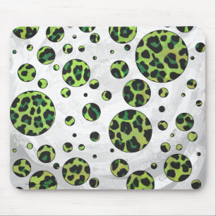 Polka Dot Leopard Black and Green Mouse Mat